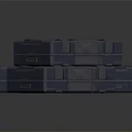 Gray Hard Shell Storage Cases Stacked With Textured Panels And Metal Accents Design