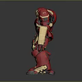 Red And Gold Armored Mech Game Movie Character In Standing Pose With Metallic Details