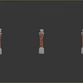 Brick Pillar Iron Railings 3D Model With White Top Decorations