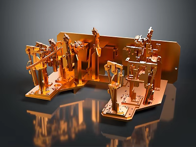 Golden Precision Metal Structural Components For Industrial Design With Intricate Mechanical Details 3d model