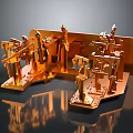 Golden Precision Metal Structural Components For Industrial Design With Intricate Mechanical Details
