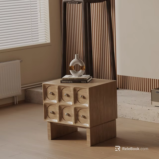 Wooden Nightstand With Six Round Drawers And Decorative Vase On Top 3d model 