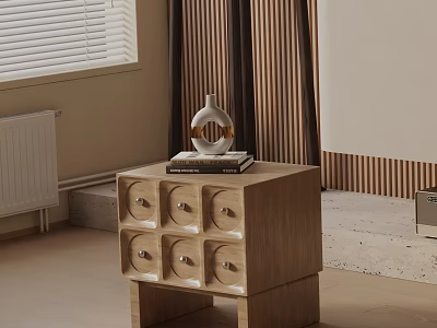 Wooden Nightstand With Six Round Drawers And Decorative Vase On Top 3d model
