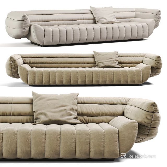 Modern Multi Person Fabric Sofa With Light Beige Padded Seats And Decorative Throw Pillows 3d model 
