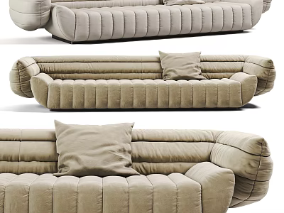 Modern Multi Person Fabric Sofa With Light Beige Padded Seats And Decorative Throw Pillows 3d model