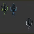 Futuristic Spacecraft Models In Green Blue And Gray For Cosmic Exploration