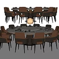 Modern Round Dining Table Set With Brown Black Chairs And Marble Top 3d model