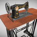 Vintage Sewing Machine on Wooden Tabletop with Metal Stand and Classic Design
