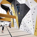 Sports Equipment Indoor Climbing Wall With Colorful Holds And People Climbing