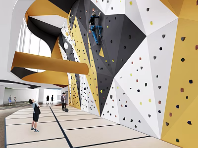 Sports Equipment Indoor Climbing Wall With Colorful Holds And People Climbing 3d model