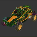 Orange Off Road Buggy with Exposed Frame Large Tires and Roof Lights
