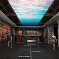 Cultural Center Interior With Historical Murals Digital Ceiling Display And Visitors Exploring