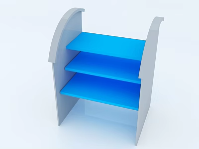 Three Tier Blue Display Shelf with Gray Curved Side Frames and Supports 3d model