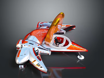 Futuristic Orange And White Spacecraft With Transparent Cockpit And Wings 3d model