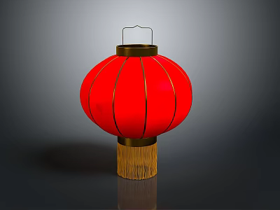 Traditional Red Lantern With Golden Hanger And Tassel Base 3d model