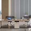 Modern Public Office Area Interior With Long Desks Computers Gray Chairs And City View Windows
