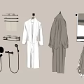 Modern Bathroom Soft Towels and Robes Hanging on Wall with Towel Rack