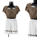 Model Wearing Short Sleeve Top White Shorts Striped Maxi Dress And Ruffled Mini Dress