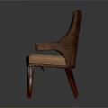 Stylish Leisure Chair With Woven Backrest Armrests And Light Brown Padded Seat Dark Wooden Legs