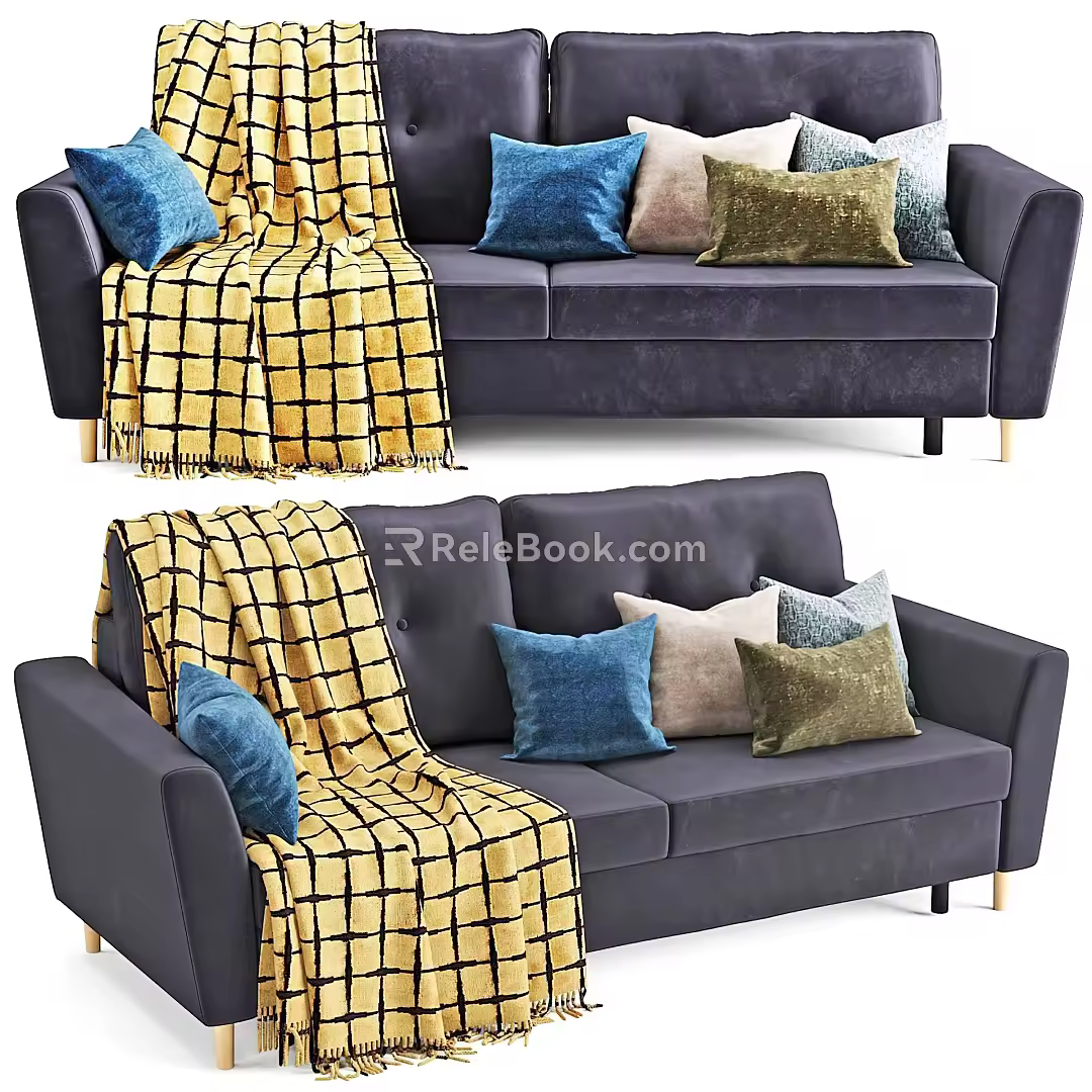 Nordic Double Sofa Fabric Double Sofa Fabric Pillow 3d model