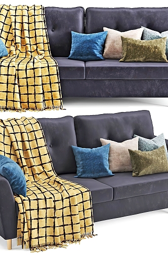 Nordic Double Sofa Fabric Double Sofa Fabric Pillow 3d model