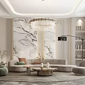Elegant Dining Living Room Interior With Marble Counter Wine Rack And Gold Accent Chairs