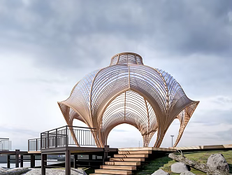 Modern wooden house building tree house building landscape small building 3d model