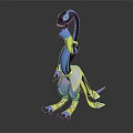Blue Yellow Purple Fantasy Game Character With Long Neck Standing Pose