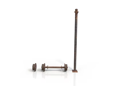 Rustic Metal Industrial Equipment Set With Long Support Pole And Short Rod 3d model