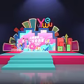 Vibrant Stage Design With Steps Colorful Geometric Backdrop And Lighting Effects 3d model