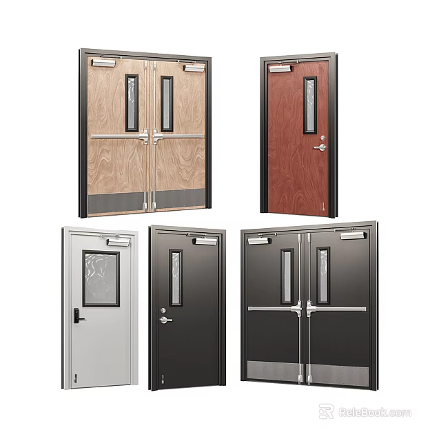 Various Door Designs With Glass Panels And Different Material Finishes 3d model 