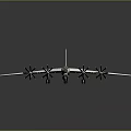 Military Airplane with Four Propeller Engines Red Star Symbols on Wings and White Body