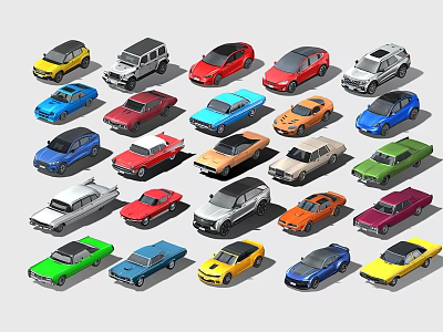 Colorful Collection of Various Classic and Modern Cars in Different Styles 3d model