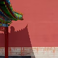 Ancient Chinese Architecture Pavilion With Colorful Roof Red Pillars And Red Walls