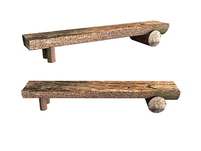 Rustic Wooden Benches With Long Plank Seats And Round Log Legs 3d model