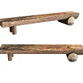 Rustic Wooden Benches With Long Plank Seats And Round Log Legs 3d model