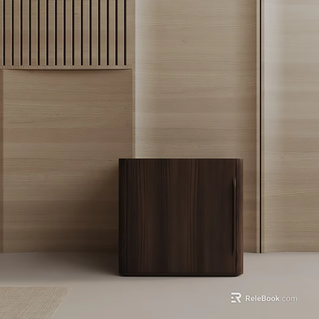 Dark Wood Bedside Table Against Light Wood Wall And Door Panel 3d model 