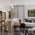 Modern Living Dining Room Interior With Sofa Coffee Table TV Wall Pendant Lights And Decorative Rug