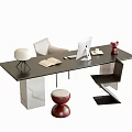 Modern Desk and Chair Combination Stool Dining Chair Desk Lamp 3d model
