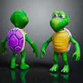Playful Cartoon Turtle Characters Featuring Purple Shell And Yellow Shell With Green Bodies