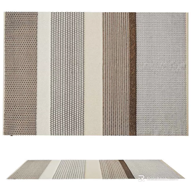 Modern Square Rug With Woven Texture And Neutral Color Stripes For Home Decor 3d model 