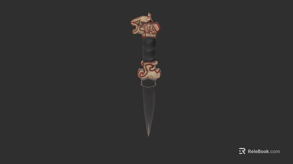 Intricate Traditional Weapon With Carved Dragon Head Handle And Sharp Blade 3d model 