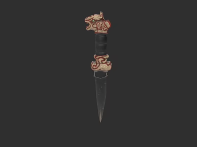 Intricate Traditional Weapon With Carved Dragon Head Handle And Sharp Blade 3d model