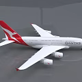 SANTAS White Passenger Plane With Red Tail Design And Four Engines Parked On Reflective Surface