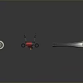 Professional Industrial Equipment Set With Cylindrical Device Red Wheeled Tool And Silver Tongs