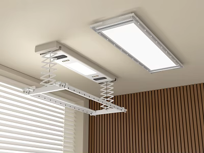 Hardware Tools With Ceiling Clothes Drying Rack Metal Rods And Spring Mechanism In Indoor Setting 3d model