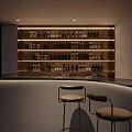Modern Dark Bar Interior With Bar Stools Wine Racks And Ambient Lighting
