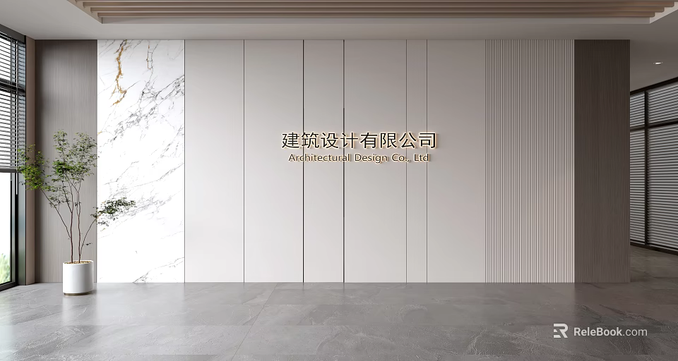 Modern Construction Design Company Background Wall Interior With Elegant Minimalist Logo And Text 3d model 