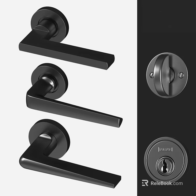 Modern Black Door Handles With Various Stylish Designs And Lock Parts 3d model 