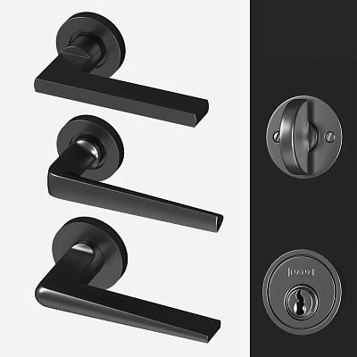 Modern Black Door Handles With Various Stylish Designs And Lock Parts 3d model
